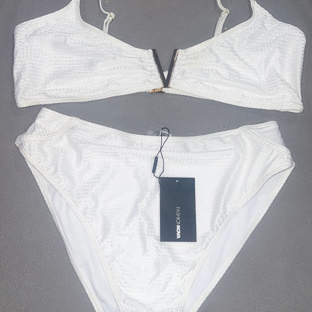 Fashion Nova White Textured Bikini Set